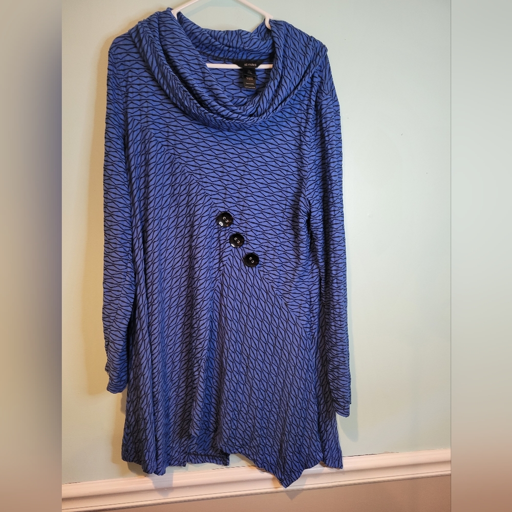 Ali Miles Tunic Womens Size Xl Blue with Cowl neck